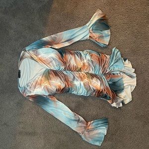 Blue Brown Mermaid Sleeved Dress